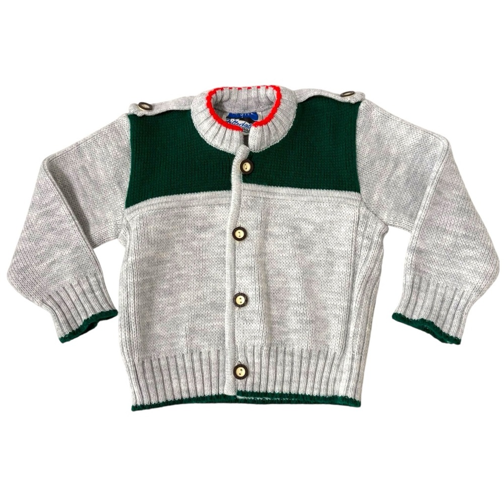 Vintage Zillertaler Strickwaren Kids Gray Green Button Up Cardigan Colorblock